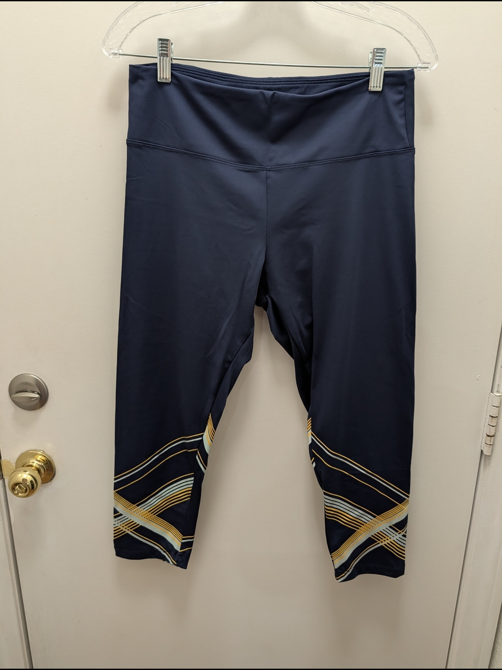 Marika Navy Capris with Gold and Cream Stripes Activewear Size L